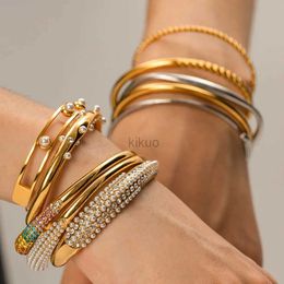 Bangle Fashion Gold Colour Bracelets Stainless Steel Pearl Inlaid Cuff Bangles for Women Chain Jewellery Gifts Wholesale Dropshipping 24411