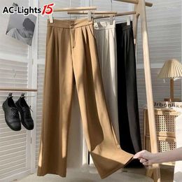 Women's Pants Elegant Korean Khaki Wide Leg Pant Classic High Waisted Office Suit 2024 Trousers Graceful Joggers Women