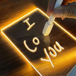 Acrylic Night Lights Transparent Luminous Calendar Note Board Message Board Memo Prompt Desktop Small Table Lamp For Home Decor