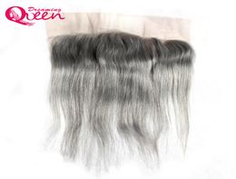 Grey Color Straight Lace Frontal Closure Ombre Brazilian Virgin Human Hair Gray 13X4 Ear to Ear Lace Frontal With Baby Hair Natura6568105