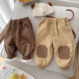 Trousers 2023 Winter New Baby Thicken Warm Casual Pants Children Fashion Patch Trousers Infant Plus Velvet Harem Pants Boys Girls Clothes