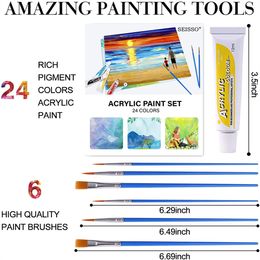 Acrylic Paints 24 Colors Professional Brush Set 12ml Tubes Artist Drawing Painting Pigment Hand Painted Wall Paint DIY