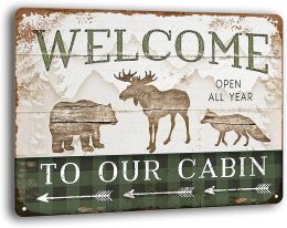 BAYABU Man Cave Wine Cellar Indoor Room Tin Signs Metal Sign Welcome To Our Cabin Vintage Wall Decor Posters16 X 12 Inches