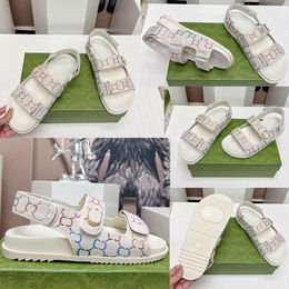 WOMENS SANDAL WITH DOUBLE 771749 Ivory crystal canvas sandals crystal sandals designer sandals flat sandal sporty touch sandals Letter Sandals double sandals 35 42
