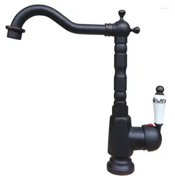 Bathroom Sink Faucets Black Oil Rubbed Brass Single Hole Ceramic Lever Handle Kitchen Basin Faucet Mixer Tap Swivel Spout Anf334