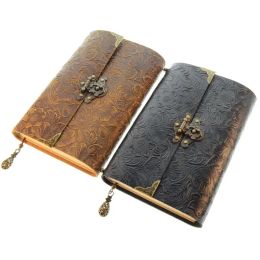 Notebooks Embossed Pattern Soft Leather Travel Notebook with lock Key Diary Notepad Kraft