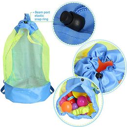 Beach Toy Mesh Collapsible Beach Bag Beach Storage Pouch Tote Bag Travel Toy Organizer Sundries Net Drawstring Storage Backpack