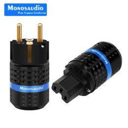 Connectors Monosaudio E102g/f102g Hiend Pure Copper Gold Plated European Power Connector Hifi Iec Plug Connector Power Plug