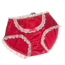 High-grade Satin Soft Lingeries Underwears Sexy Flowers Lace Briefs Womens Plus Size Satin Silk Panties 5XL