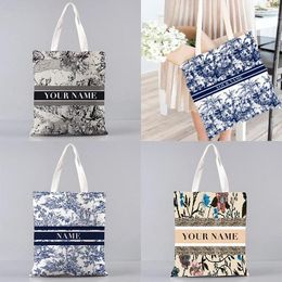 Storage Bags Custom Name Tote Bag Vintage Brand Trend Women Shopper Large Capacity Supermarket Handbag DIY Eco Canvas Foldable Shopping