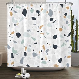 Small Stone Printed Shower Curtain Pebble Spots Pattern Bath Curtain Waterproof Bath Screen with Hooks for Home Bathroom Decor