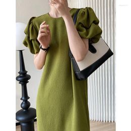 Party Dresses HIGH STREET Est 2024 Designer Stylish Korea Fashion Women Bubble Short Sleeved Square Neck Dress Solid Colour C02