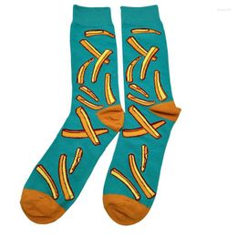 Men's Socks 1pairs Business Casual French Fries Printing Personality Hip Hop Harajuku Happy Skateboard Funny Sock