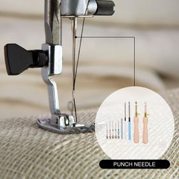 Embroidery Punch Needle Diy Hooking Rug Embroidery Adjustable Wooden Punch Supplies Set Kits Handle For Needles Tool