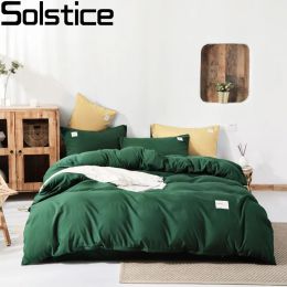 Solstice Home Textile Solid Colour Dark Green Bedding Sets Kids Teenage Bedlinen Queen Duvet Cover Pillow Cases Flat Bed Sheet