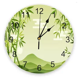 Wall Clocks Bamboo Green Plant Clock Living Room Home Decor Large Round Mute Quartz Table Bedroom Decoration Watch