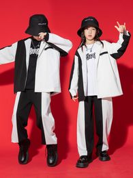2022 Ballroom Hip Hop Dance Costumes Loose Black White Suit Kpop Clothing For Girls Boys Jazz Performance Streetwear DQS11628