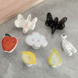Cute Cabinet Knob Drawer Pull Ceramic Handles for Kitchen Wardrobe Hardware knobs pull Porcelain Dresser Handle for Kids