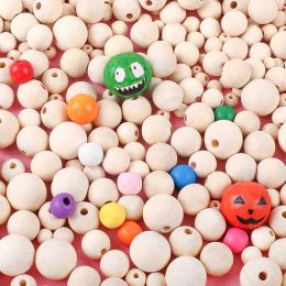2-500Pcs Natural Wooden Beads with Holes 4-30mm Round Spacer Wooden Bead Ball Loose Wood Bead Charm for DIY Handmade Accessories
