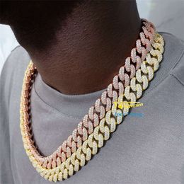 2024 Fine Jewellery Hip Hop Gold Plated 925 Silver 2 Rows 13mm 15mm Moissanite Diamond Iced Out Miami Cuban Link Chain Necklace for Men