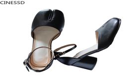 Women Split Toe Ninja Tabi Pumps Shoes Woman 6cm Heels Ladies High Pig Feet Shallow Sandals Round 2112282635653