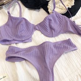 Summer 6 Colour Women Underwear Sexy French Bralette Push Up Bra Set Ultra Thin Thread Fabric Breathable Lingerie With Thong Sets
