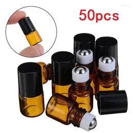 Storage Bottles 25/50pcs 1ml Amber Glass Roll On Bottle For Essential Oils Perfume Vial With Stainless Steel Ball Mini Cosmetics Small
