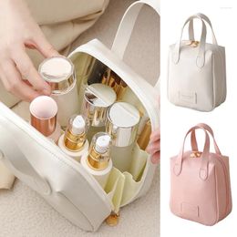 Storage Bags Portable Square Makeup Bag Large Capacity Handbag Travel Cosmetic Pillow Wash INS PU Carry-on Solid Fashion