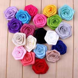 Decorative Flowers 10pcs/lot 1.6" 20 Colours Artificial Crochet Rose Flower For Children DIY Headwear Accessories Rolled Satin Hair