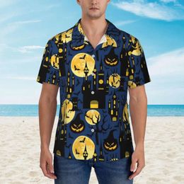 Men's Casual Shirts Spooky Halloween Beach Shirt Man Haunted House Hawaiian Short Sleeve Graphic Loose Oversized Blouses Gift