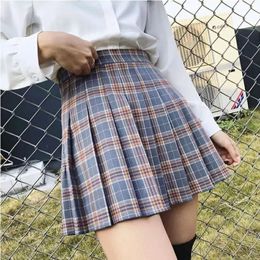 New XS-XXL Girl's Women's Striped Pleated Skirt Elastic Waist Female Sweet Mini Dance Plaid Girl Skirts