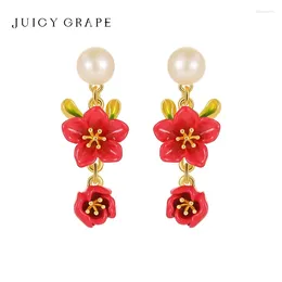 Stud Earrings Original Design Enamel Begonia Flower For Women French Ear Clips Pearl Floral Studs Wedding Party Jewellery