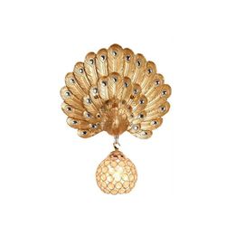 OULALA Contemporary Resin Peacock Wall Light LED Gold Creative Crystal Sconce Lamps For Home Living Room Bedroom Decor