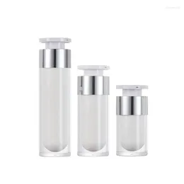 Storage Bottles 10pcs Empty Cosmetic Lotion Emulsion Makeup Foundation Packaging Rotary Lock Pump White Acrylic Airless Bottle 15ml 30ml