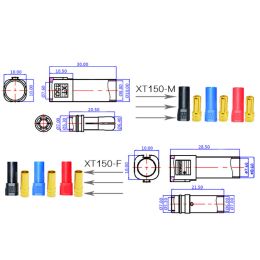 9 Pairs Original AMASS XT150 Connector Adapter Plug 6mm Male/Female Large Current High Rated Amps For RC LiPo Battery