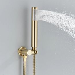 Brush Golden Handhower Round Handheld Shower Head Sprayer Pressurized Saving Water Stainless Steel Bathroom Faucet Accessory 240411