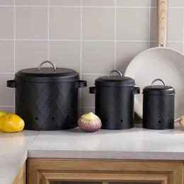 Storage Bottles Mesh Vegetable Fruit Preservation Bucket With Lid Kitchen Potato Onion Garlic Jar In Black