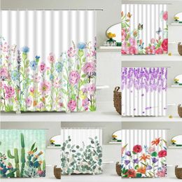 Shower Curtains Flower Grass Lavender Small Fresh Bathroom Curtain Frabic Waterproof Polyester With Hooks