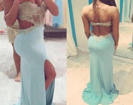 Prom Dresses with Slit Side Cut Out Sweetheart Sexy Party Dresses Beaded Appliques Backless Dresses Party Evening Gowns8357430