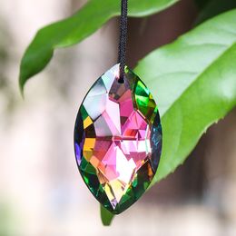 50MM Colourful Rainbow Horse Eye Rugby-shape Crystal Faceted Prism Flower Glass Charm Curtain Suncatcher Chandelier Hanging Decor
