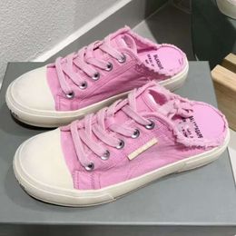 Paris Pink Dirty Shoes Womens 2023 Summer New Worn Canvas Shoes Small White Shoes External Wearing Baotou Half Tuo Beggar Shoes