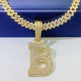 Ice Crystal Hip Hop Necklace Moissanite Jewellery English Alphabet Cuban Sterling Sier Pendant