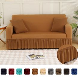 solid Elegant Stretch Sofa Cover Loveseat Cover Couch Cover Spandex Elastic Sofa Slipcover Protector with Skirt 1 2 3 4 Seater