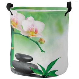 Laundry Bags Zen Stones Orchids Flower Green Bamboo Dirty Basket Foldable Home Organiser Clothing Kids Toy Storage