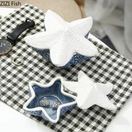 Starfish Shape Ceramic Storage Box Cosmetic Jars Dressing Table Jewellery Boxes Storage Jar and Lid Pentagram Porcelain Candy Pots