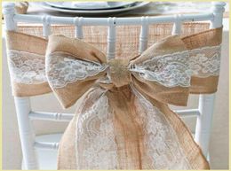 Naturally Elegant Burlap Lace Chair Sashes Jute Chair Tie Bow For Rustic Wedding Party Event Decoration 15240cm7470309