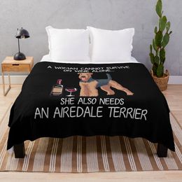 Airedale Terrier and wine Funny dog Throw Blanket Fur Throw Blanket Flannel Fabric