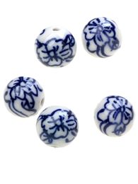 6Pcs/Lot Ceramic Loose Bead DIY Hand String Jewellery Accessory Material 8-15mm Circular Hand-Painted Bue And White Pattern