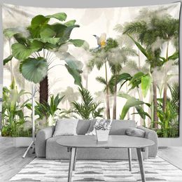 Tropical Rainforest Tapestry Wall Hanging Tapestries Family Bedroom Decoration Polyester Fabric Bohemian Plant Art Printing Forest Tapestry R0411