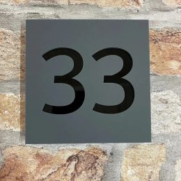 Personalized Exterior Contemporary Floating House Numbers Door Sign Matte Black Grey Outdoor House Plate 100mm x 100mm Plaque